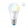 Bec LED inteligent WiZ Connected Whites A60, Wi-Fi, E27, 8W (60W), 806 lm, lumina alba (2700-6500K), compatibil Google Assistant