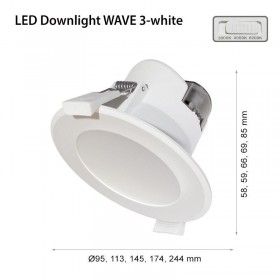 Spot LED incastrat 2R Wave R205, 25W, 2500 lm, lumina reglabila (3000K/4000K/6000K), IP44, 244x85mm, dimensiuni de montaj: Ø195-