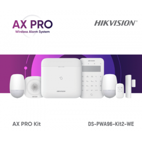 Kit de alarma wireless AX PRO Middle Level DS-PWA96-Kit2-WE contine: 1 x DS-PWA96-M-WE (96 zones wireless control panel), 2 x DS