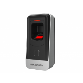 Cititor biometric si card MIFARE Hikvision, DS-K1201AMF citeste carduri MIFARE, capacitate amprente 5000 suporta RS485 buzzer, d