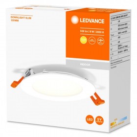 Spot LED incastrat Ledvance RECESS DOWNLIGHT SLIM, 8W, 550 lm, lumina calda (3000K), Ø12cm, Alb