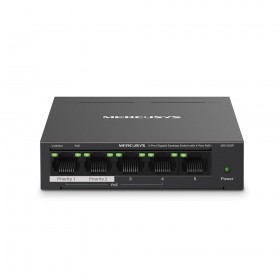 MERCUSYS DESKTOP SWITCH 5PORT MS105GP POE, Interfata: 5 x 5× 10/100/1000 Mbps RJ45 ports, 4 x POE, PoE Power Budget: 65 W, Stand