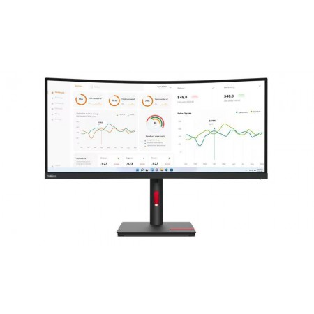 Monitor Lenovo ThinkVision T34w-30, 34" (3440x1440) WLED, Anti-glare, Curvature: 1500R, Speakers: Modular Soundbar Support, View