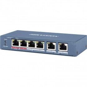 Switch 4 porturi PoE Hikvision DS-3E1106HP-EI 4 × 100 Mbps PoE RJ45 ports, 2 × 100 Mbps network RJ45 ports,IEEE 802.3at/af/bt st