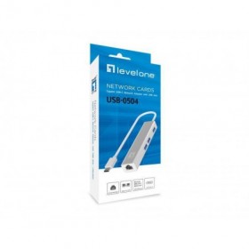 LevelOne USB-0504 Gigabit USB-C Network Adapter with USB Hub, 110 x 23.5 x 16.5 mm