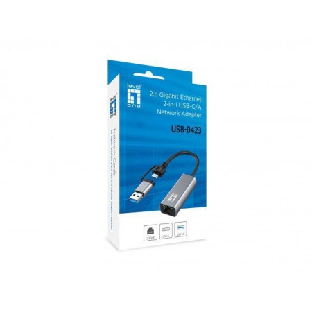 LevelOne USB-0423  2.5 Gigabit Ethernet 2-in-1 USB-C/A Network Adapter, 59 x 25 x 14 mm