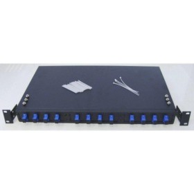 Patch panel optic ODF 19"/1U, echipat frontal cu 12 adaptori simplex SC/PC, 4 suporti intrare cabluri in spate, echipat cu caset