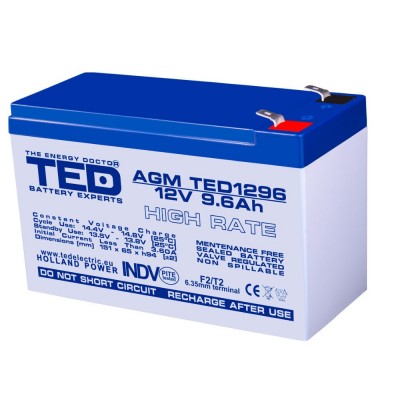 Baterii si acumulatori BATERIE AGM TED1296HR 12V 9.6Ah HIGH RATE TED