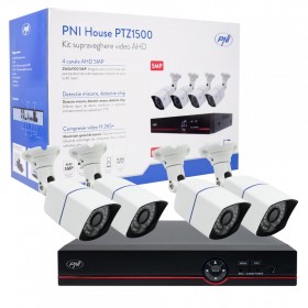 Pachet Kit supraveghere video AHD PNI House PTZ1500 5MP - DVR si 4 camere exterior si HDD 1Tb Inclus, Intrari video: 4 x BNC, Ie