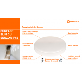 Plafoniera LED pentru exterior cu senzor de miscare Ledvance SURFACE SLIM SQUARE 260, 26W, 2730 lm, lumina neutra (4000K), IP65/