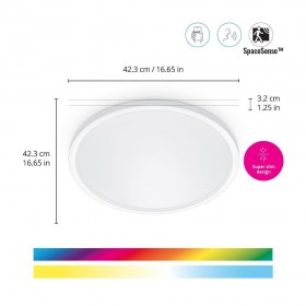 Plafoniera LED RGB WiZ SuperSlim, Wi-Fi, control vocal, 22W, 2600 lm, lumina alba si color (2200-6500K), IP20, 43cm, Alb