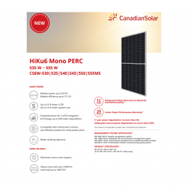 Panou Solar Fotovoltaic Monocristalin HiKu6 Mono PERC CS6W-545MS Silver Frame, max. 1500V, lungime cablu 1400mm, conector T6, 54