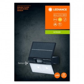 Proiector LED solar, cu senzor de miscare Ledvance ENDURA FLOOD SOLAR, 2.9W, 3.7V, 380 lm, lumina calda (3000K), IP44, 172x160x1