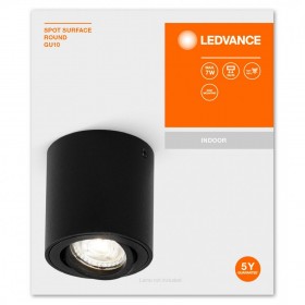 Spot Ledvance Surface Round, 1xGU10, max. 7W, IP20, 8x9.5cm, montaj aplicat, Negru