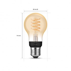 Bec LED inteligent vintage (decorativ) Philips Hue Filament Bulb A60, Bluetooth, E27, 7W (40W), 550 lm, lumina calda (2100K)