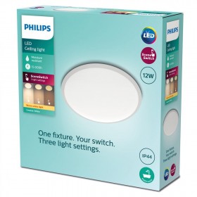 Plafoniera LED Philips Cavanal, 12W, 1200 lm, 3 trepte de intensitate, lumina calda (2700K), IP44, 25cm, Alb