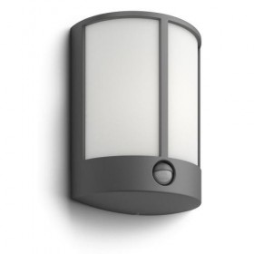 Aplica LED pentru exterior cu senzor de miscare Philips Stock, 6W (47W), 600 lm, lumina calda (2700K), IP44, 88x180x246mm, Antra