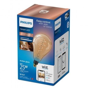 Bec LED inteligent vintage (decorativ) Philips Filament Bulb Amber PS160, Wi-Fi, Bluetooth, E27, 6W (25W), 390 lm, lumina alba (