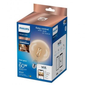 Bec LED inteligent vintage (decorativ) Philips Filament Globe Clear G125, Wi-Fi, Bluetooth, E27, 7W (60W), 806 lm, lumina alba (