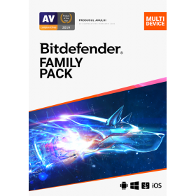 Licenta retail Bitdefender Family Pack - protectie anti-malwarecompleta pentru toata familia, disponibila pentru Windows, macOS,