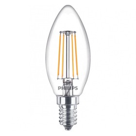 3 Becuri LED Philips Classic B35, E14, 4.3W (40W), 470 lm, lumina calda (2700K), cu filament